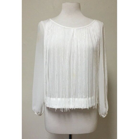 San Joy White Blouse With Fringes For Women Size M - Picture 1 of 8